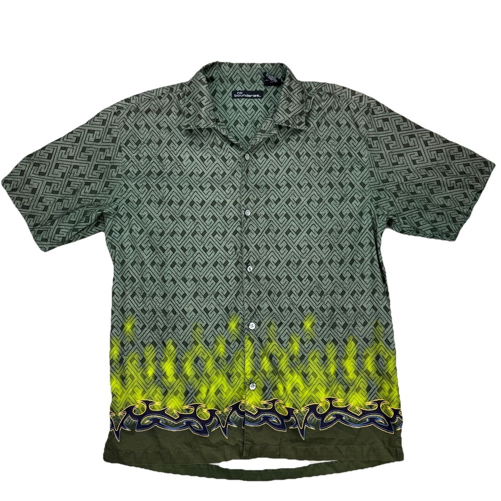 Vtg Y2K No Boundaries Flames Jnco Style Grunge Skater Button Up Size Large